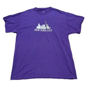 Embroidered Purple New York City Skyline Twin Towers Tee Size X-Large